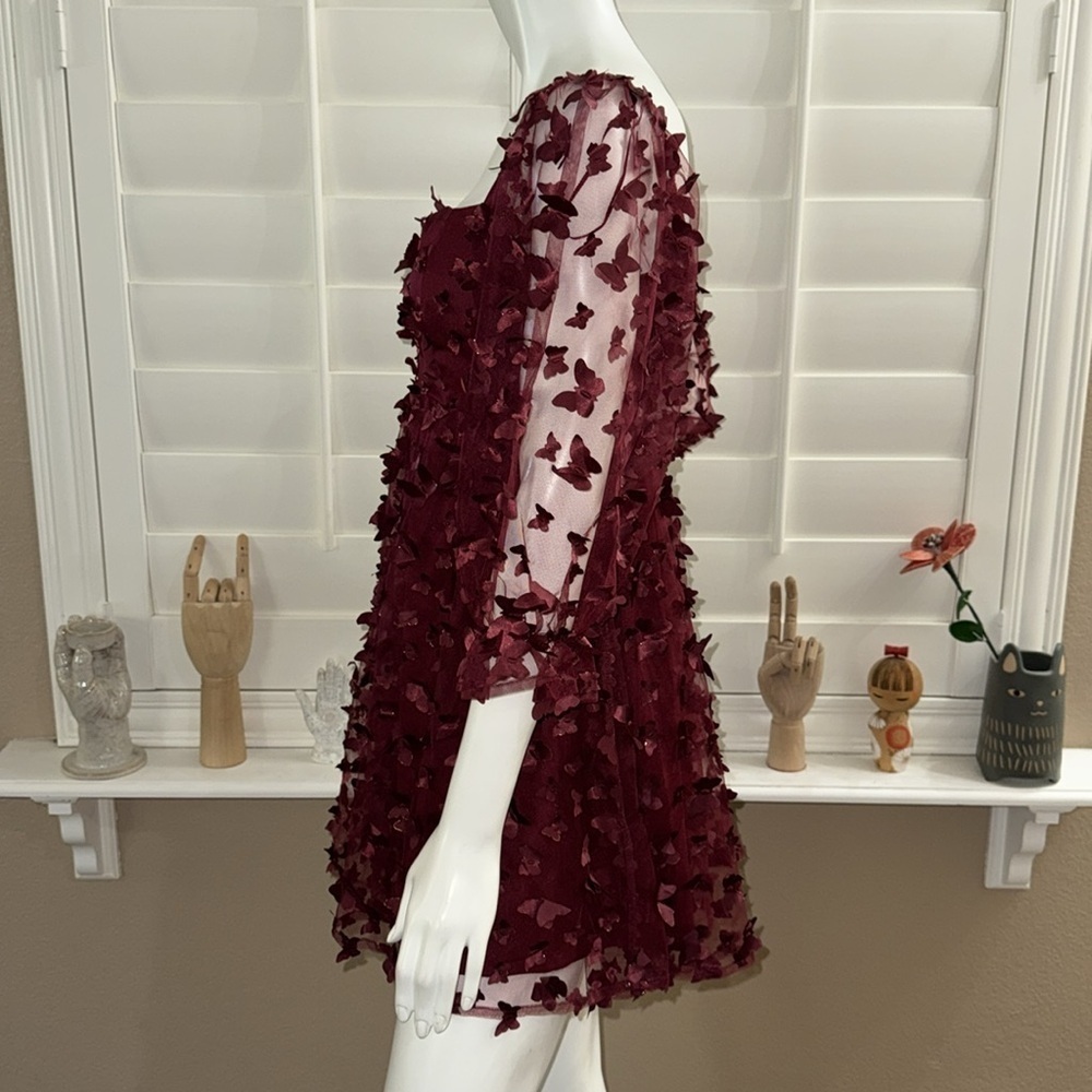 Thirty/Thirty Burgundy Butterfly Appliqué Mini Dress - Picture 4 of 10